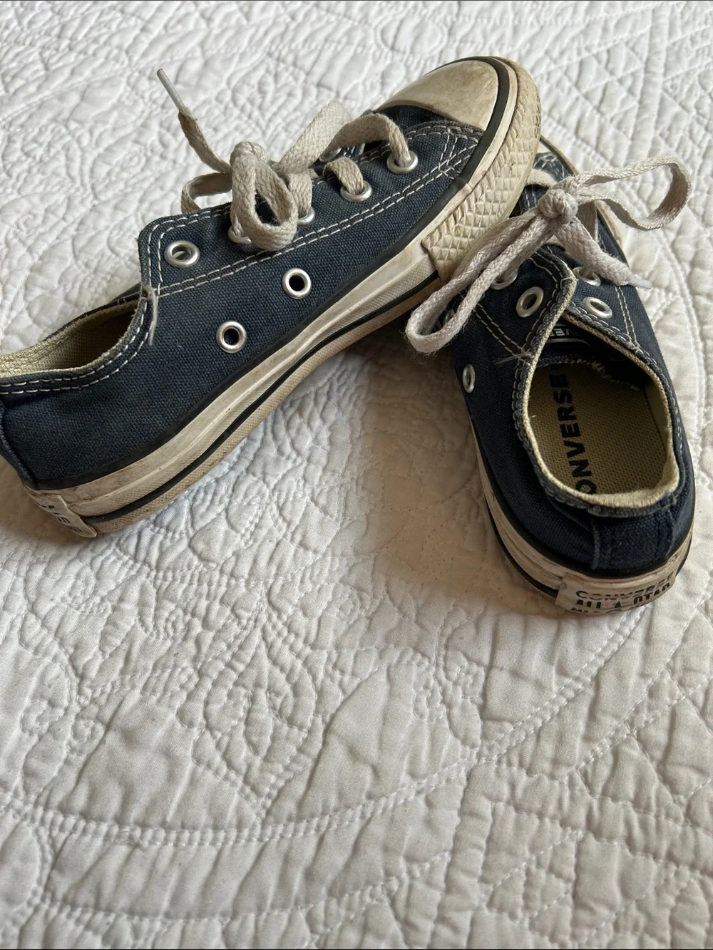 Converse Kids Navy Canvas Low Top Sneakers with White Laces